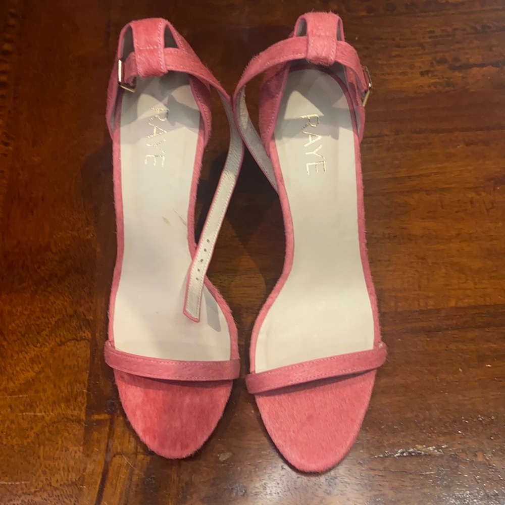 RAYE pink calf hair sandal heels